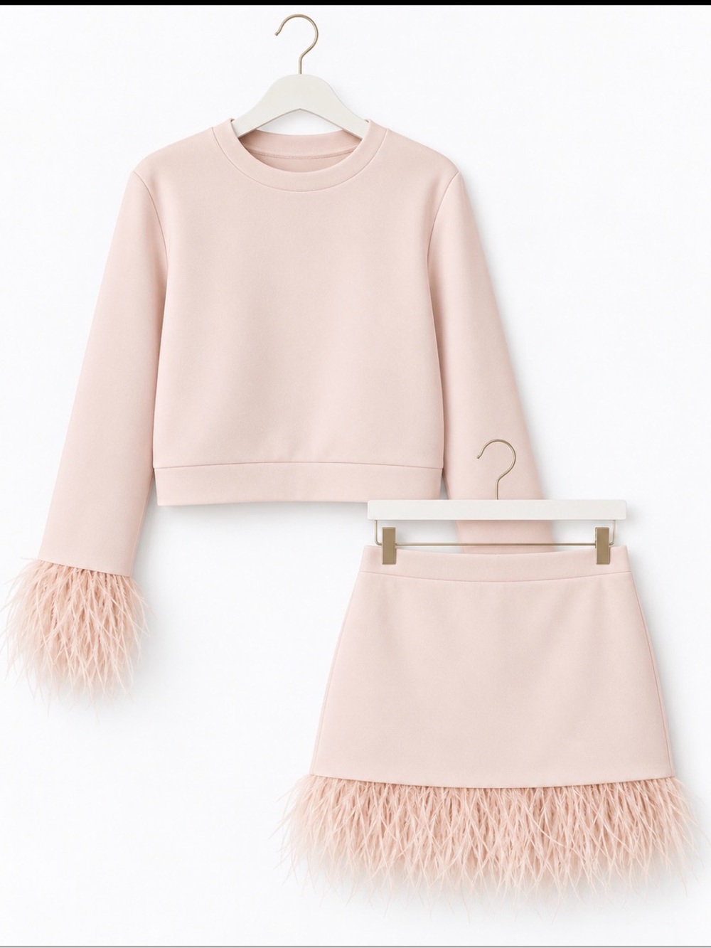 Future Collective Feather Trim Sweatshirt & Skirt Set – Light Pink – Size Small